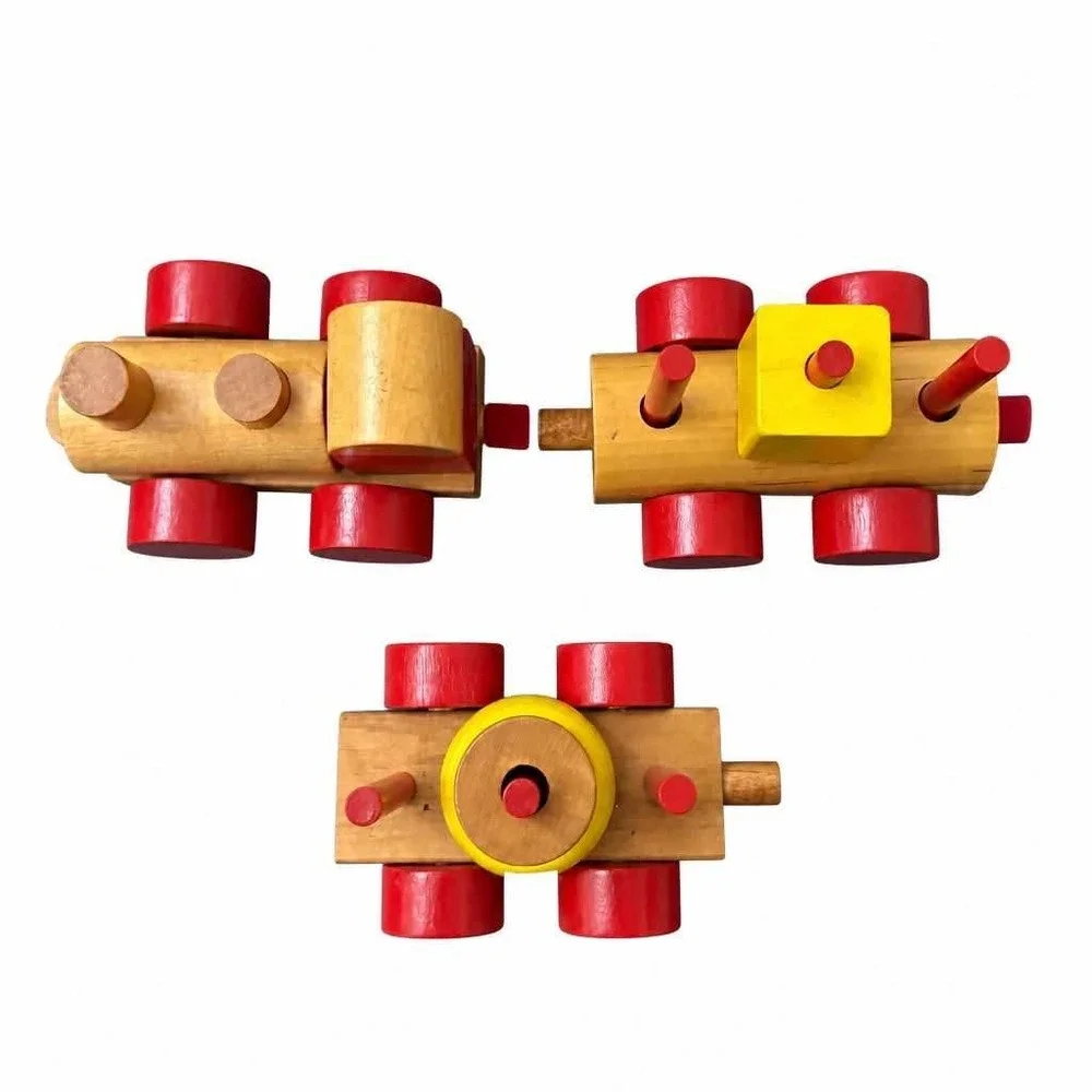 Vintage 1988 Discovery Toys Stack 'N' Tracks Wooden Train Set USA Made No. 215
